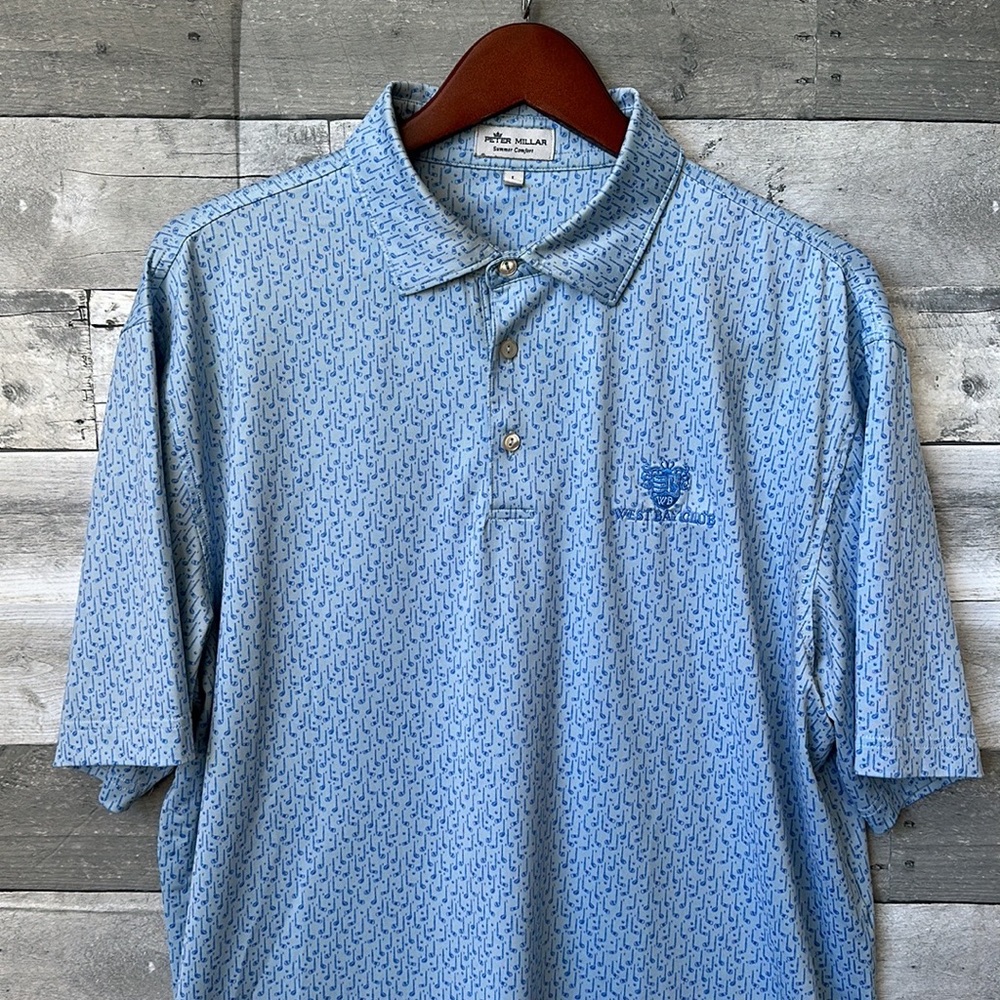PETER MILLAR SUMMER COMFORT WEST BAY CLUB BLUE GOLF POLO MENS LARGE